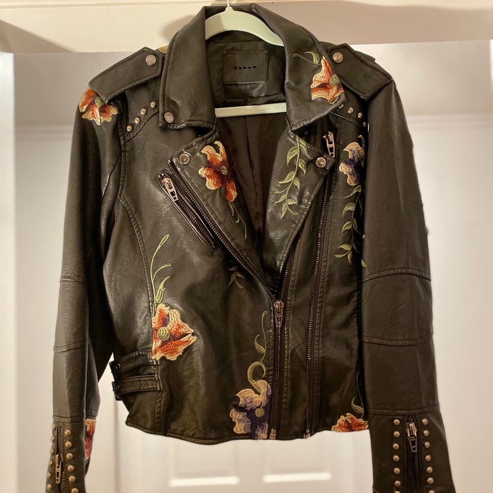 Blank NYC Embroidered Moto Jacket Size Large